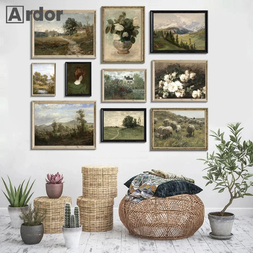 French Country Calm Flower Field Sky Vase Wall Art Canvas Painting Pictures Vintage Posters And Prints Living Room Home Decor