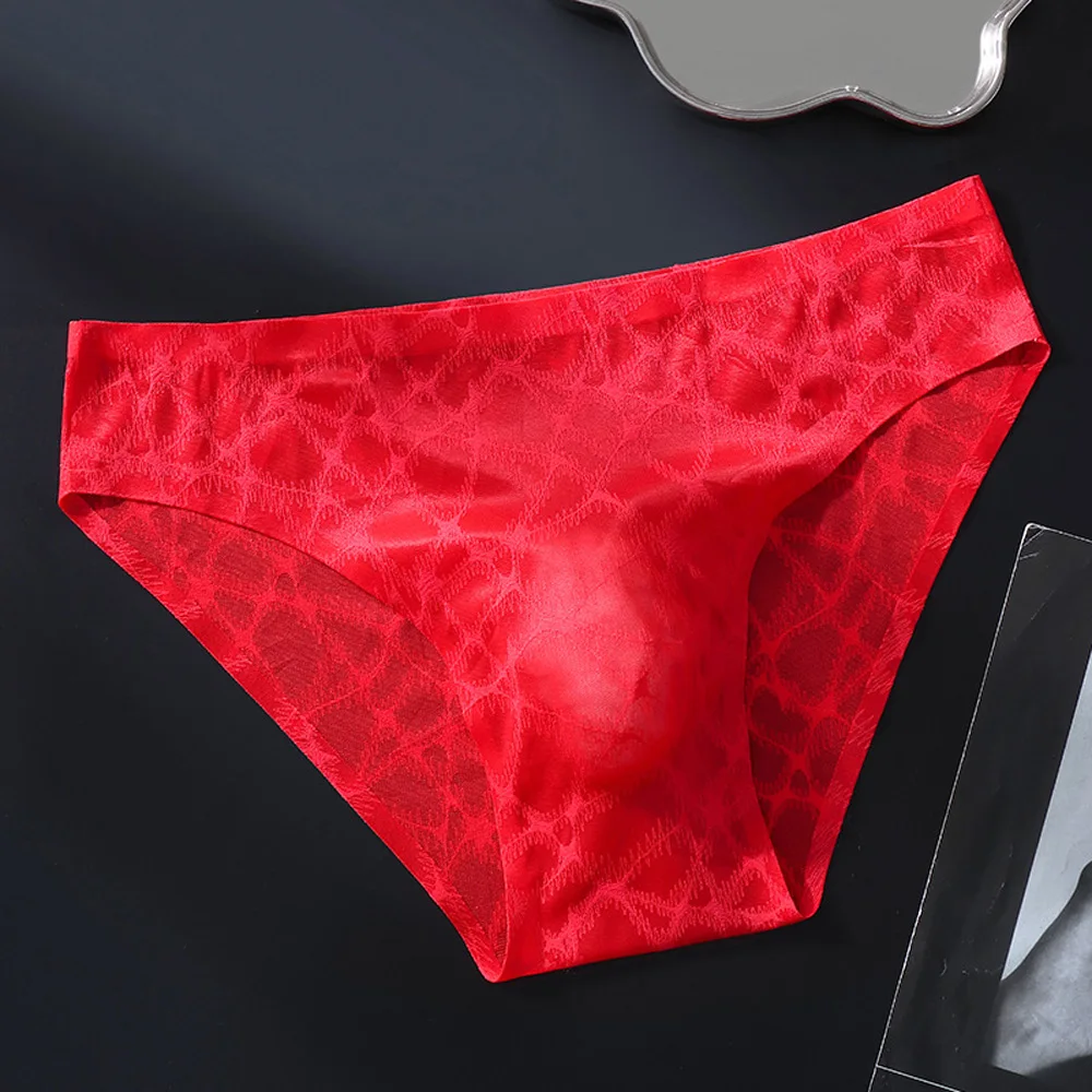 Men Triangle Panties Sexy Seamless High Elasticity Fabric Soft Thin Super Comfortable U Breathable Briefs Solid Color Plus Size