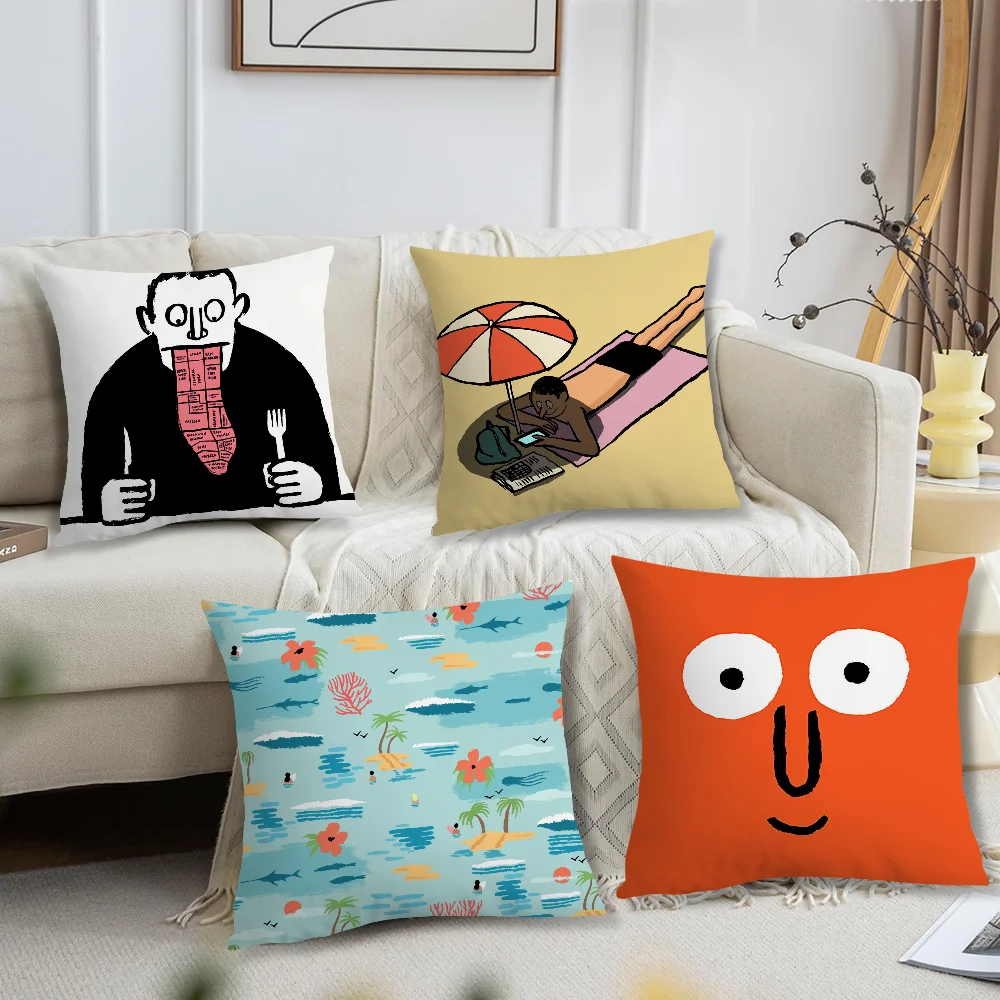 Funny Aesthetic Art Jean Jullien Pillow Case Sofa Living Room Bedroom Headboard Backrest Cushion Square Cushion Nap Time