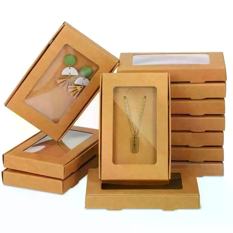 10PCS Window Folding Kraft Paper: Box Postcard Photo Frame Holiday Card Candy Biscuit Packaging Container