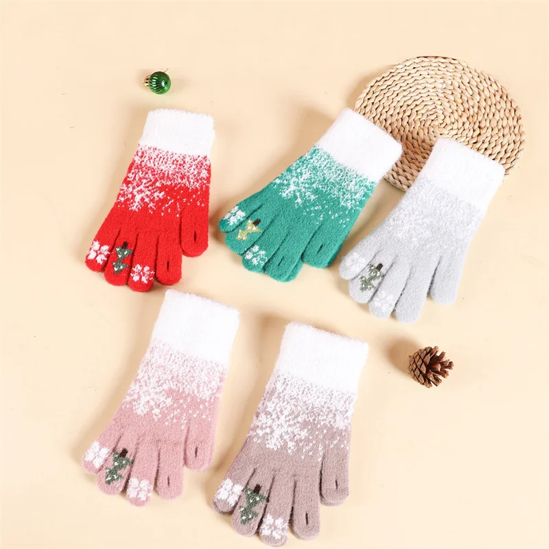 Snowflake Printing Gloves Phone Touch Screen Knitted Gloves Winter Thick Keep Warm Gloves Elks Xmas Mittens Full Finger Gloves