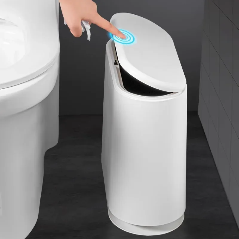 Plastic Trash Can Press Type Gap Trash Bin With Lid Large Capacity Household Toilet Garbage Bin Bathroom Cleaning Accessories
