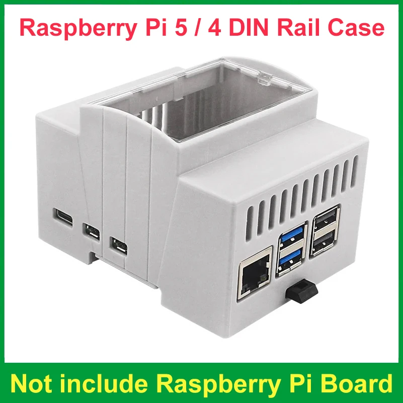 DIXSG DIN Rail ABS Case for Raspberry Pi 5 Large Inner Space Shell Electrical Box Enclosure for Raspberry Pi 4 Model B