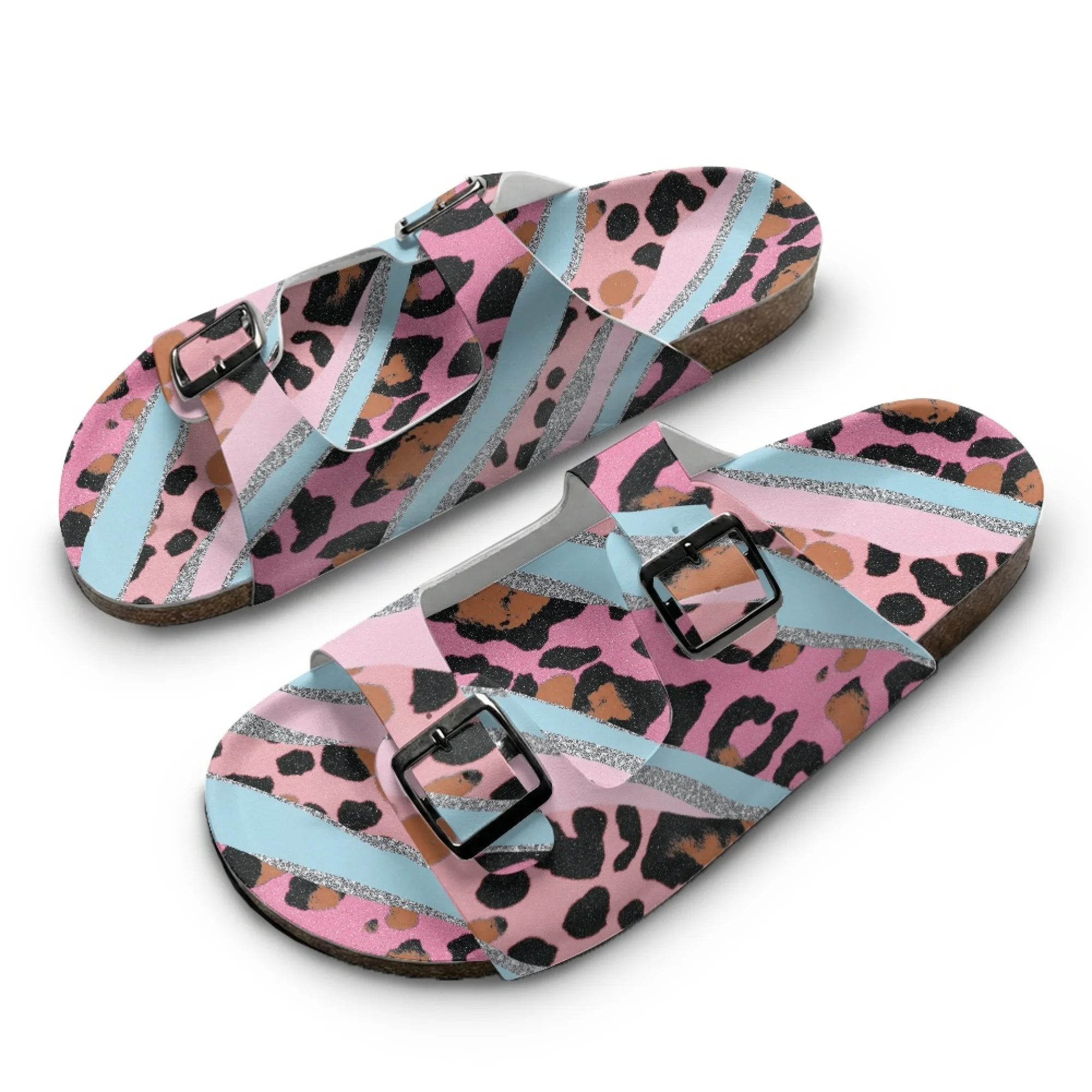 

Funny Animal Texture Home Custom Slippers High Quality Unisex Casual Double Buckle Double Strap Wooden-soled Slippers