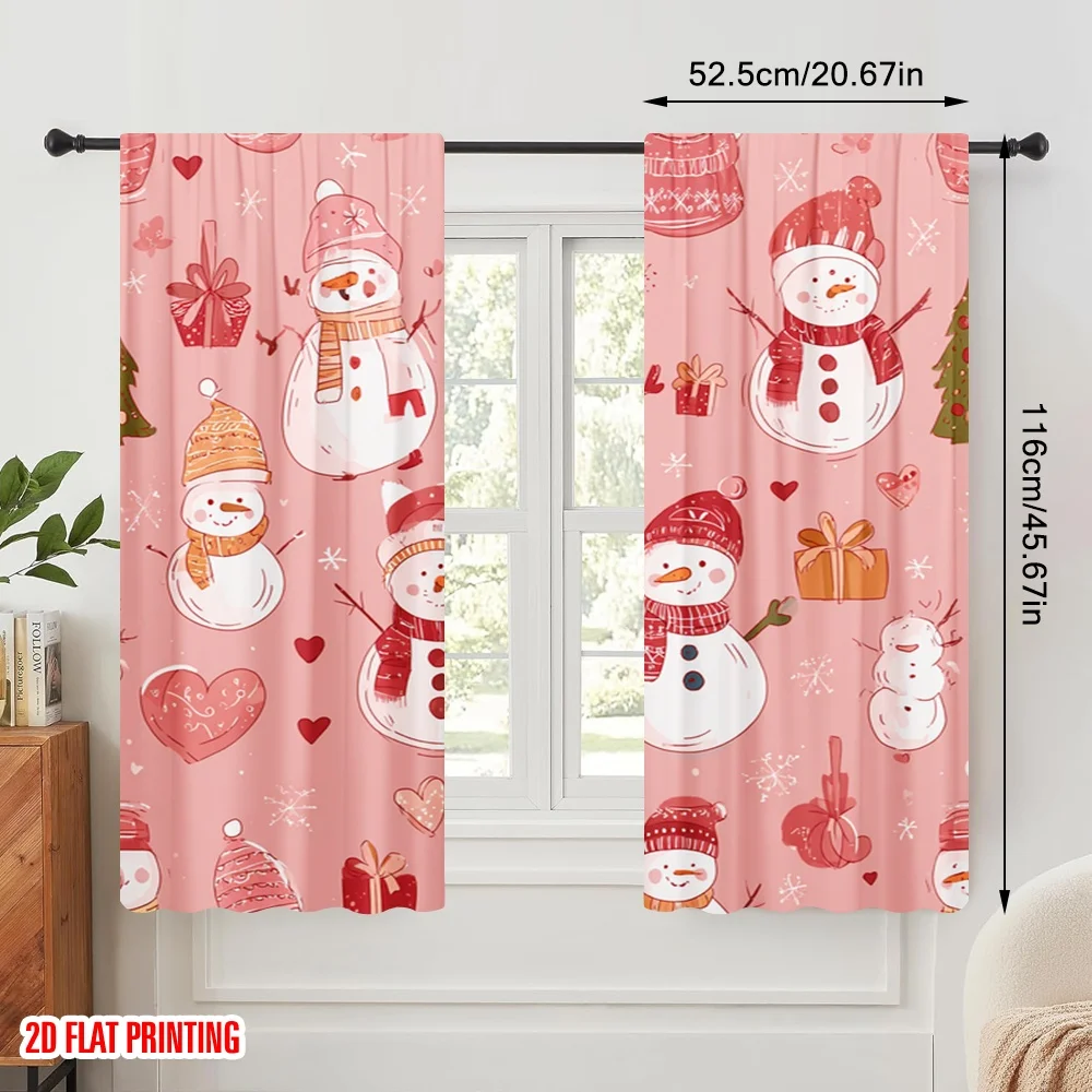 2pcs,2D plane printing Creative Curtains Christmas snowman2 Polyester Woven (without rod) Decorations For Home Perfect for