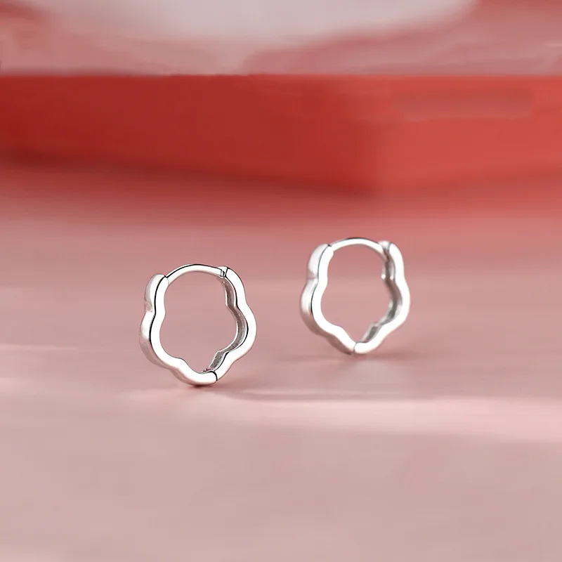 925 Sterling Silver Jewelry Simple Geometric Flower Hoop Earrings for Women Wedding Party Jewelry For Girls Friend Gift