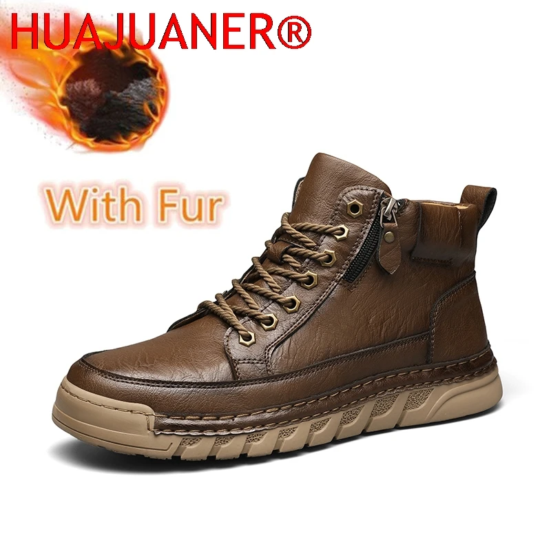 

Men's High Top Leather Ankle Boots Comfortable Motorcycle Boots Non Slip Walking Training Shoes Botas Outdoor Treking Footwear