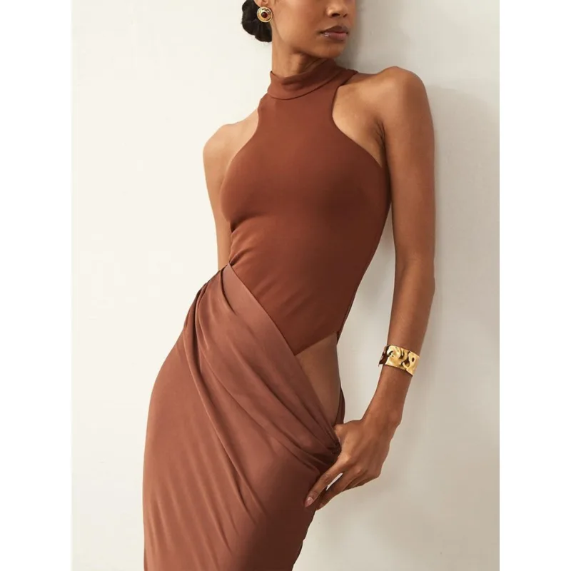 

Customized Temperament Round Neck Sleeveless Slim Fit Fashionable Hollow Out Patchwork Long Dress Belly Dance Outfit