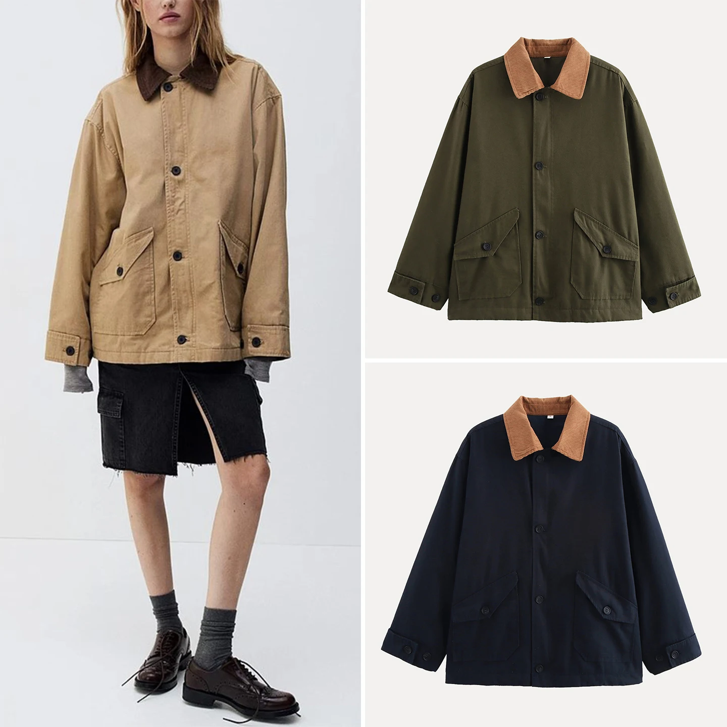 

Свободная парусиновая куртка большого размера с воротником из ткани, женская модная повседневная осенняя новинка, брендовая женская верхняя одежда Z