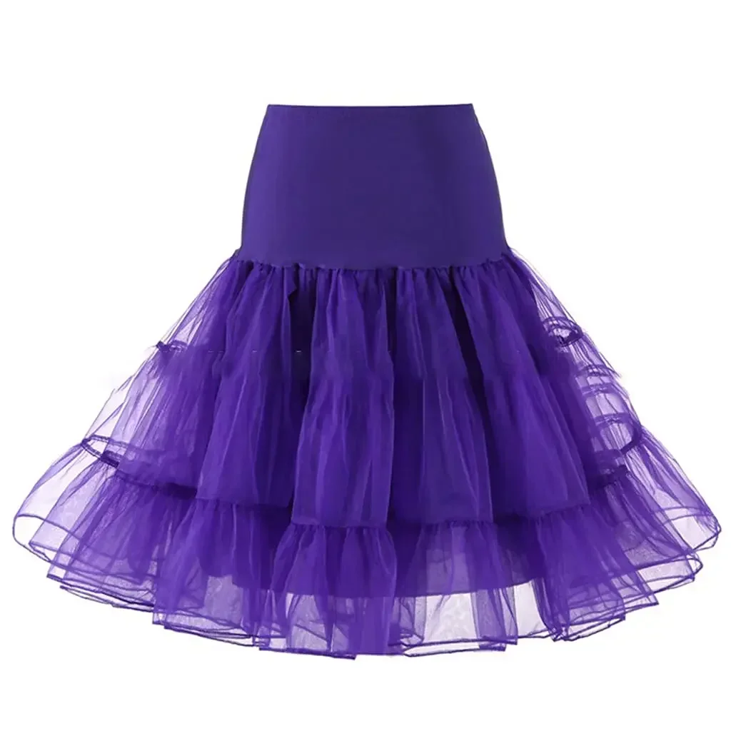 Feminino 50s vintage tule petticoat brilhante cor sólida malha hoopless meia deslizamento underskirt na altura do joelho crinoline tutu saia laranja