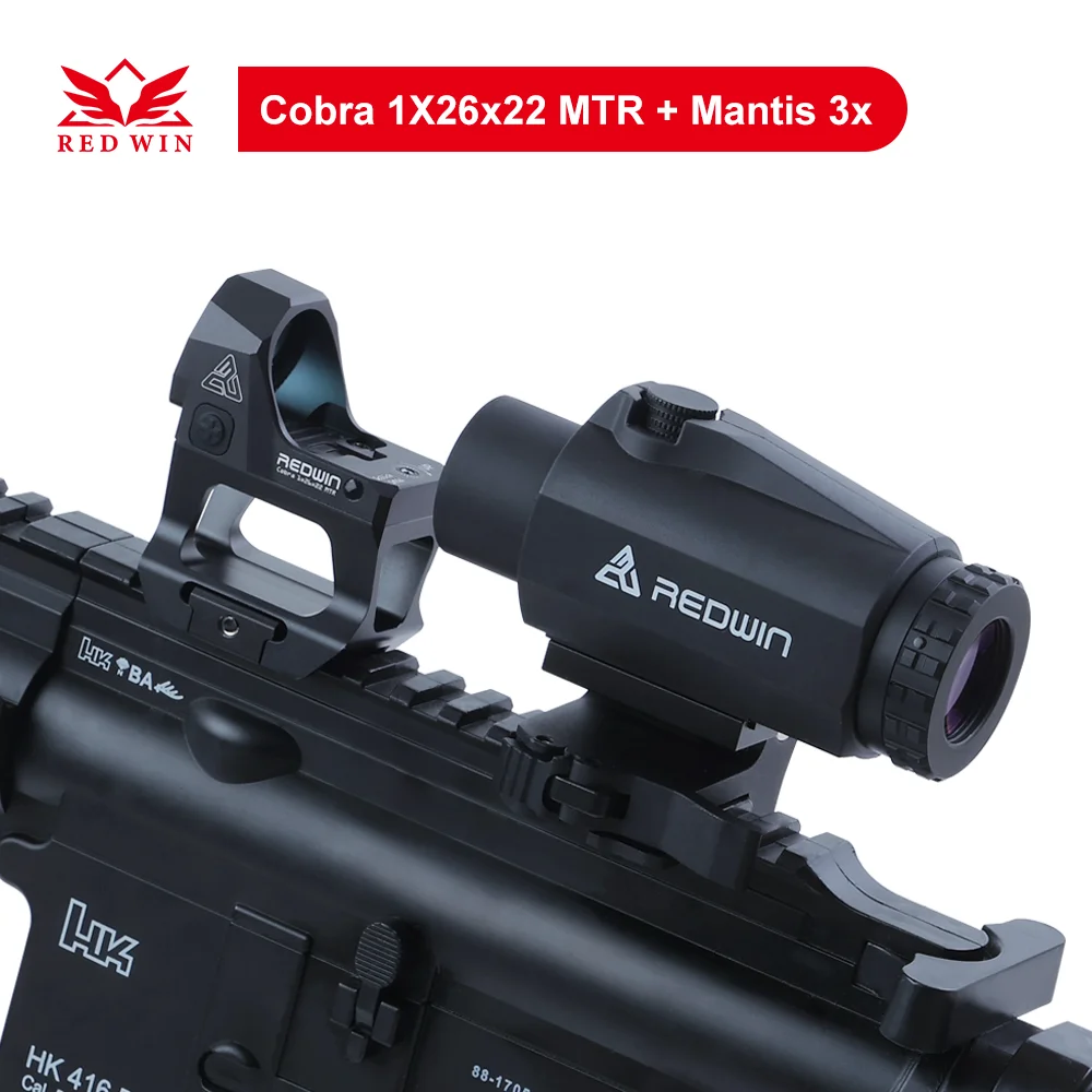 Red Win HD Cobra 1x26x22 MTR Red Dot Sight Shake Awaked RMR Riser Mount Flip to Side Mantis 3x Magnifier for AR15 GLOCK 17 9mm