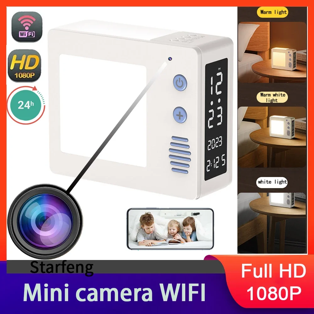 Desktop LED Night Light Mini Camera HD 1080P Clock Wireless WiFi Time Live Streaming Night Vision DVR Camera