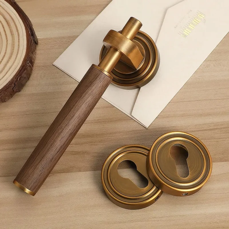 Medieval Style Indoor Bedroom Door Lock Retro Walnut Silent Magnetic Solid Wood Split Universal Household Door Lock