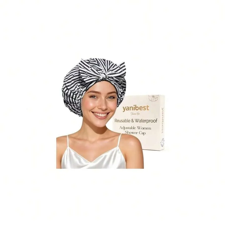 

Yanibest Shower Cap For Women Reusable Waterproof, Adjustable Non-Slip Shower Hair Cap, Washable Bath Hat For Long Hair