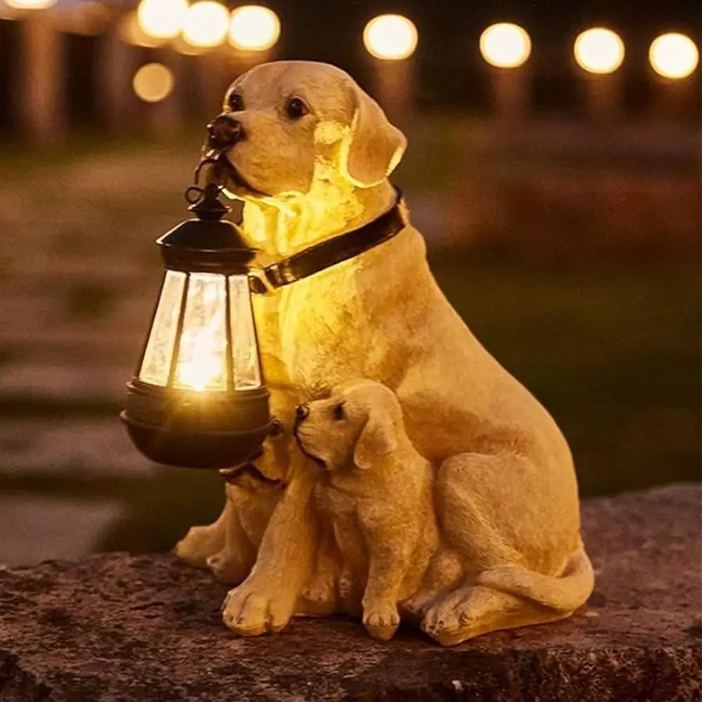 

Creative Resin Dog Sculpture Rustic Design Waterproof Solar Dog LED Light Weather-Resistant Solar-Powered Outdoor Dog Sculpture