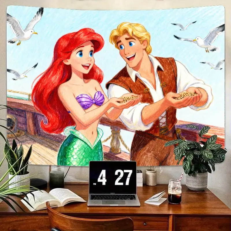 

1PC Princess Ariel & Eric Romantic Tapestry, Kawaii Polyester Wall Art for Girls Bedroom Dorm Decor & Disney Fan Gift