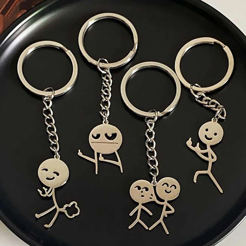 Fun Stickman Couple Keychain Ins Cute Personality Funny Student School Bag Pendant Girlfriend Birthday Gift