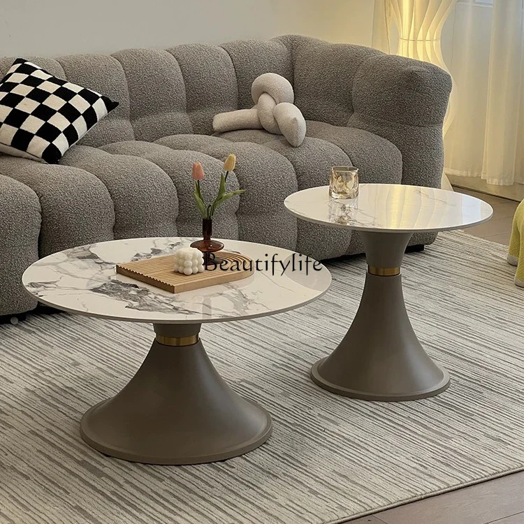 

yj21 Creative light luxury small apartment round rock slab coffee table combination Nordic simple side table