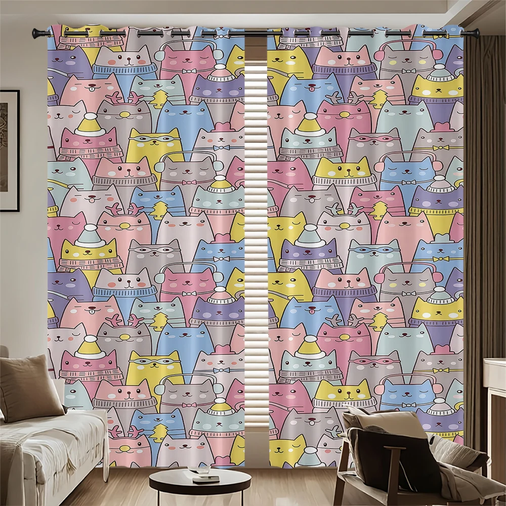250g Blackout Curtains 2 Panels Colorful Cartoon Animal Full Print Window Curtains for Kids Decor