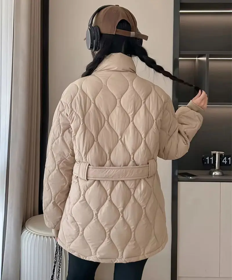 ZAROY Women Jacket With Belt Winter Coat Casual Stand Collar Pocket Thick Warm All-match Sash Parkas Coat куртка женс