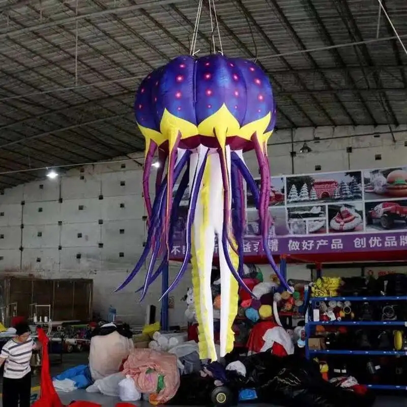 Iatable Jellyfish With Led Strip And Built-In Blower 2.5Mts Long Hanging Party Wedding Stage Nightclub Decoration Balloon