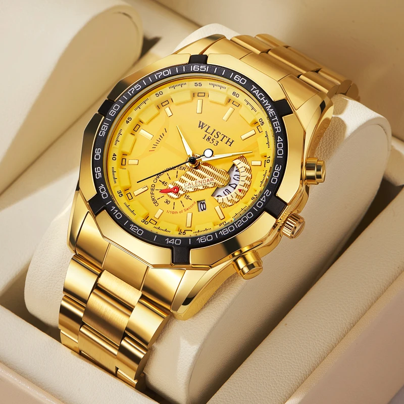 Men's Watch Single Calendar Steel Strip Large Dial Sports Wind Waterproof Luminous Quartz Watch Birthday Gift