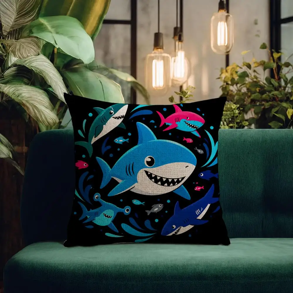 Animal Whale Shark Cushion Cover Natural Linen Pillowcase Set All-in-One Decor Cushion Cover for Sofa Bedroom Chair