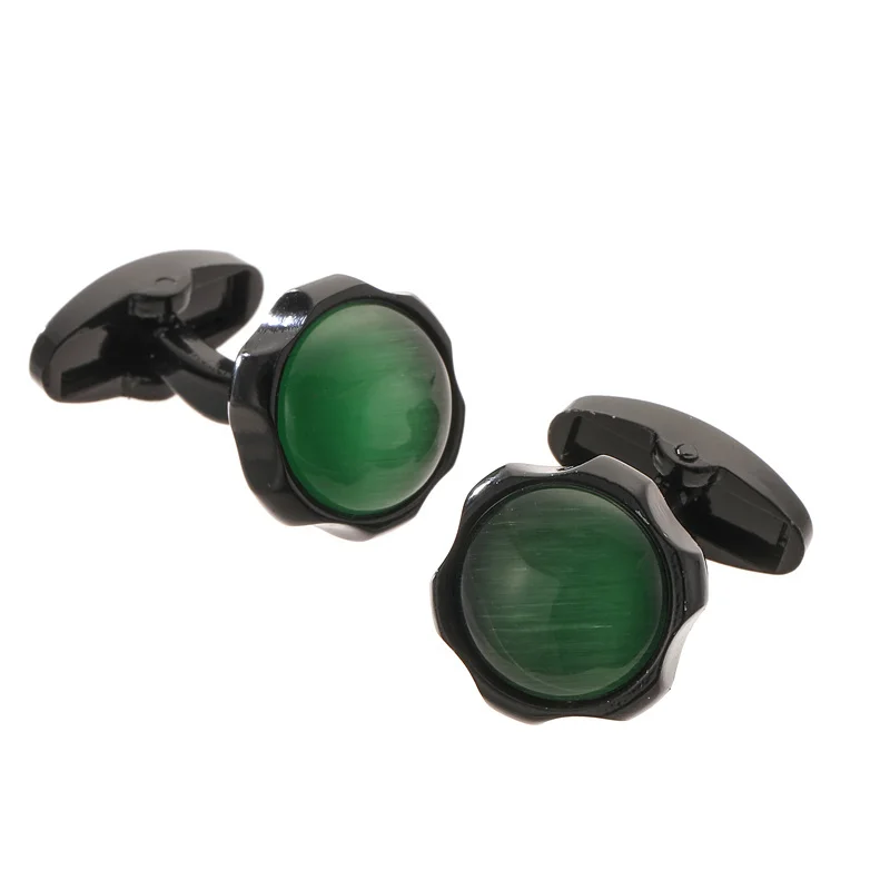 Luxury men\'s French shirt cufflinks high-quality Green cat\'s eye stone cuffs buttons business suit accessories jewelry gifts