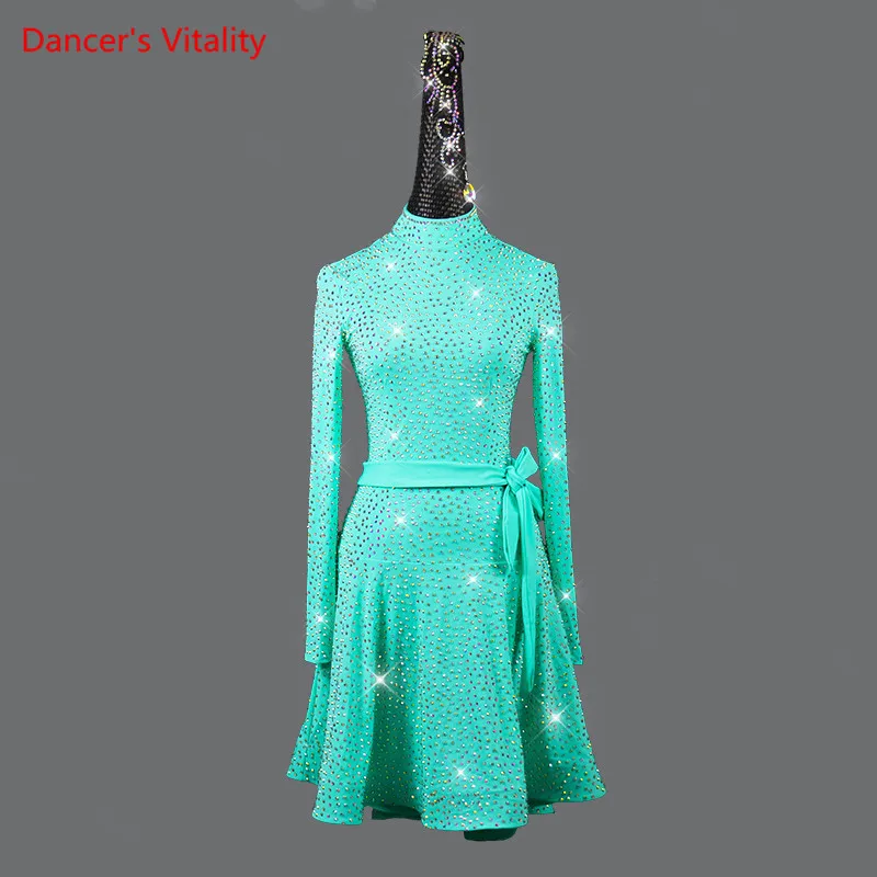 

Latin Dance Dress Diamond Skirt Long Sleeves Competition Clothing High-End Custom Child Adult Professional Performance Clothes