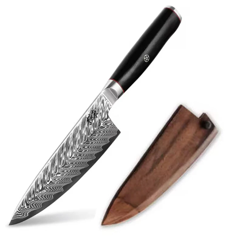 6 Inch Chef Knife With Walnut Sheath 73-Layers Damascus Steel 10Cr15CoMov Blade Cleaver Slicing Kitchen Knife Culinary Tools