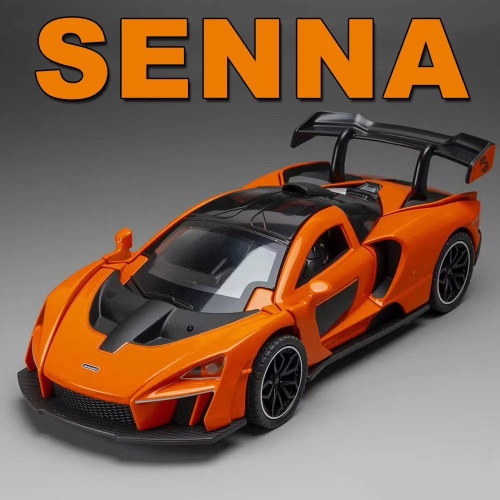 

1:32 Senna 765LT игрушки, миниатюрные модели, литые под давлением автомобили из сплава, двери, открытый звук, свет, откатные модели транспортных средств, коллекция украшений
