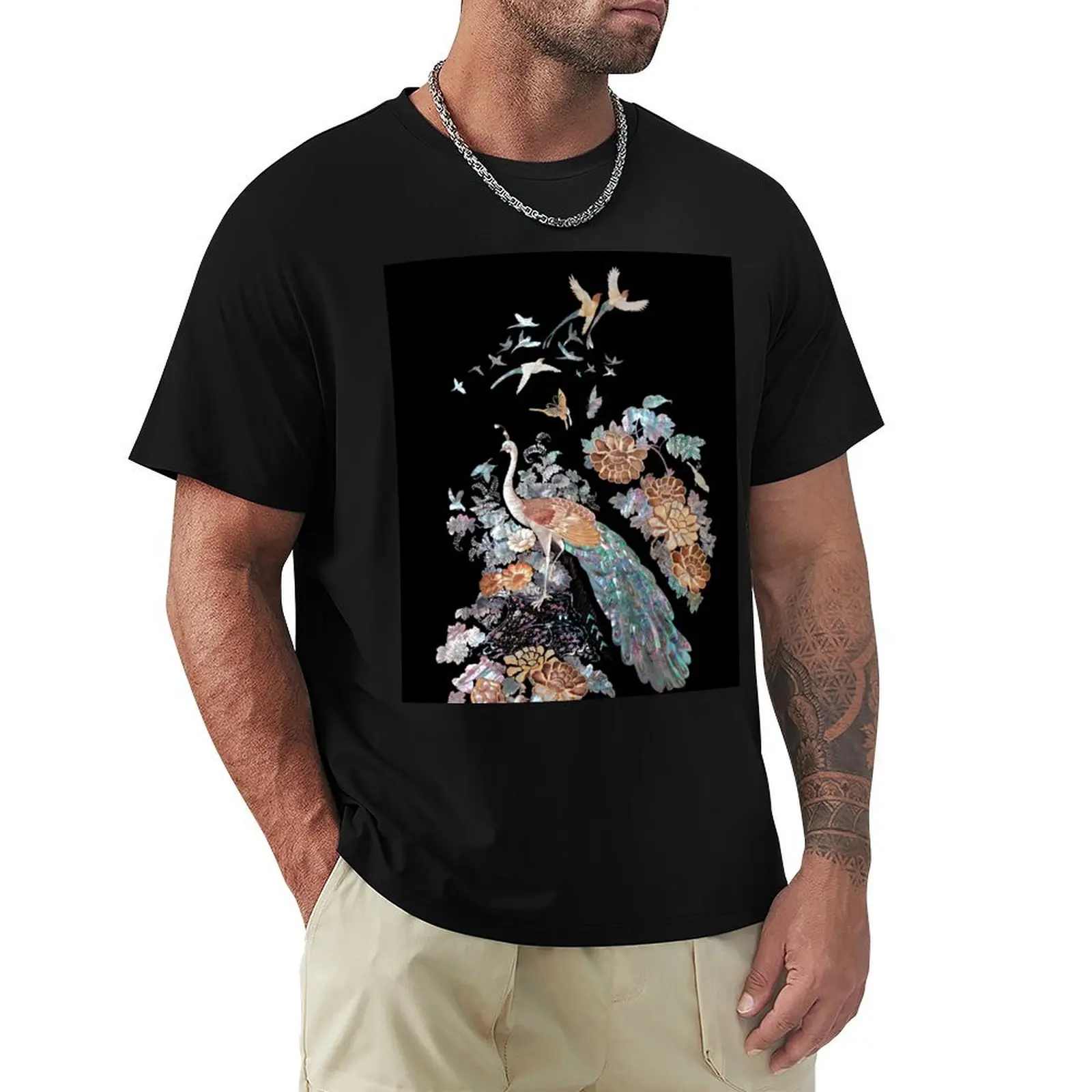 Phoenix, Mother of pearl design art design, Korean traditional Art T-Shirt Holiday Party T-Shirt for Men