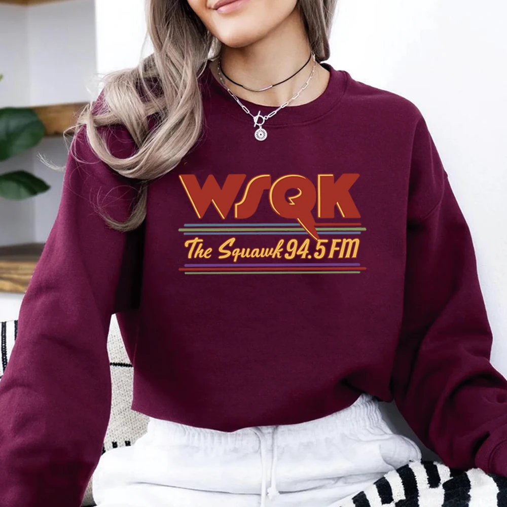 

Толстовка унисекс WSQK с круглым вырезом WSQK The Squawk 94,5 FM-радио Свитер Ретро Научная рубашка 80-х Ностальгические толстовки с длинными рукавами