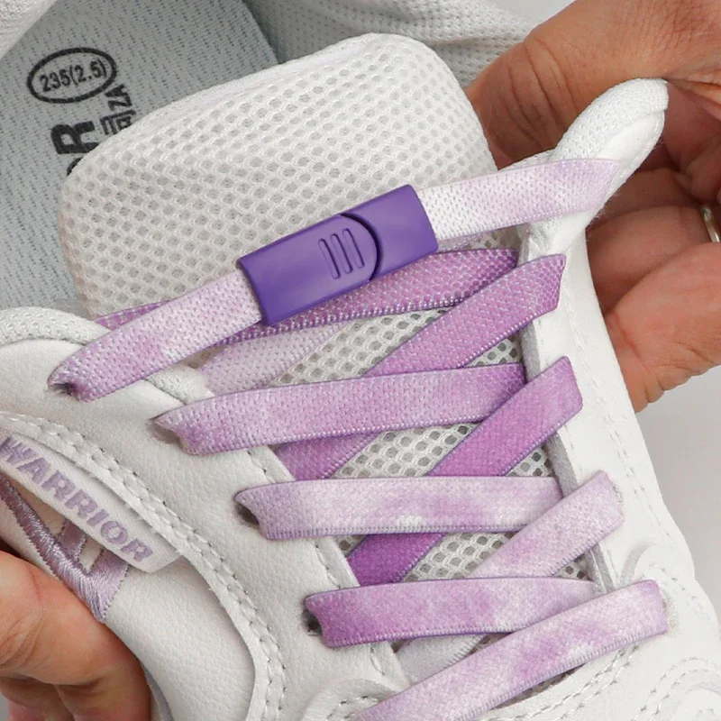 Magnetic Buckle No Tie Shoe Laces Gradient Color Printing Shoelaces Without Ties Elastic Widened Flat Shoelace for Shoes Sneaker