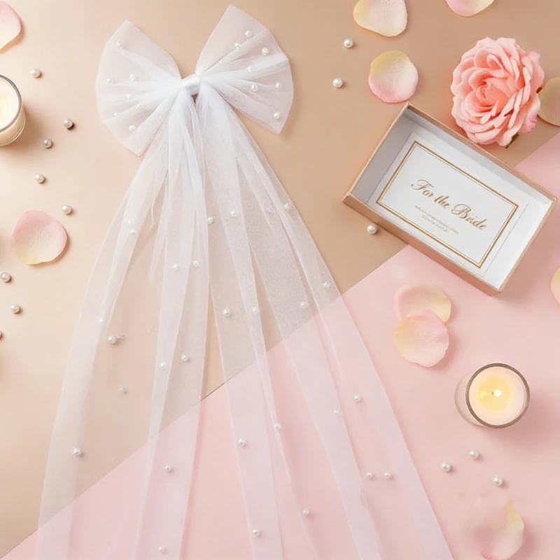1pc Simple Bow Bridal Hair Accessories Veil Headband for Wedding Graduation Birthday Party Valentine's Day Dress