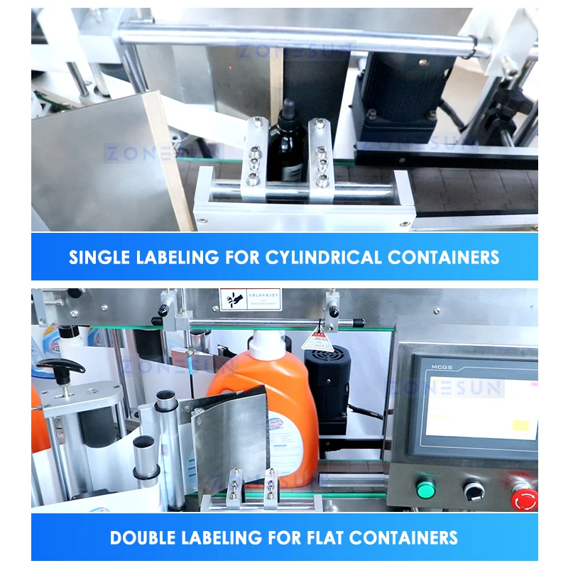 ZONESUN 5L Bottle Packaging Production Line Oil Filling Capping Round Flat Bottles Double Labeling Machine ZS-FAL180Z4