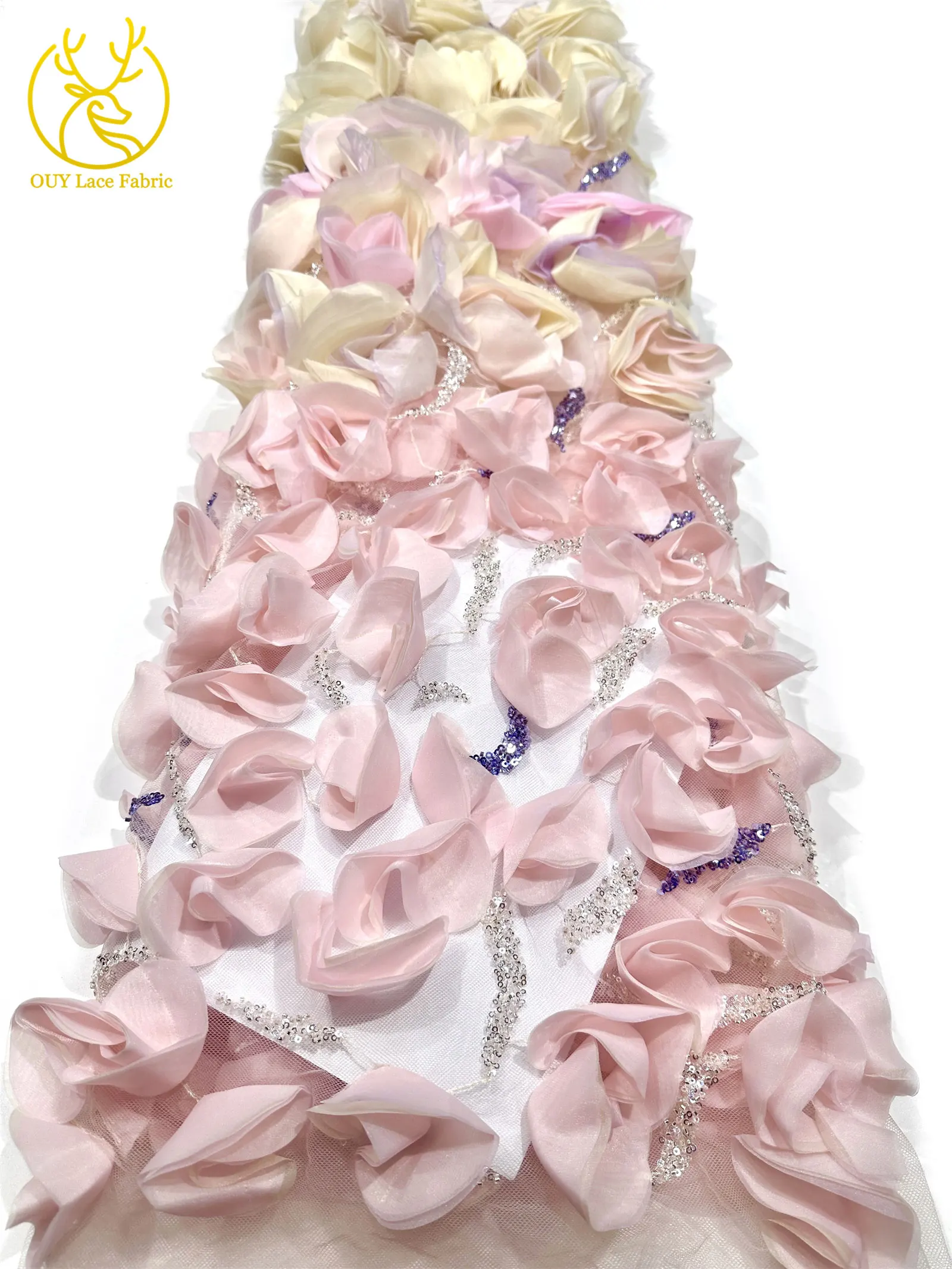 3D Große Blumen Hochzeitskleid Tüll Spitzenstoff 2026 Modische Afrikanische Nigerianische Perlen-Pailletten-Spitze für Hochzeitskleider zum Nähen – Detail 7