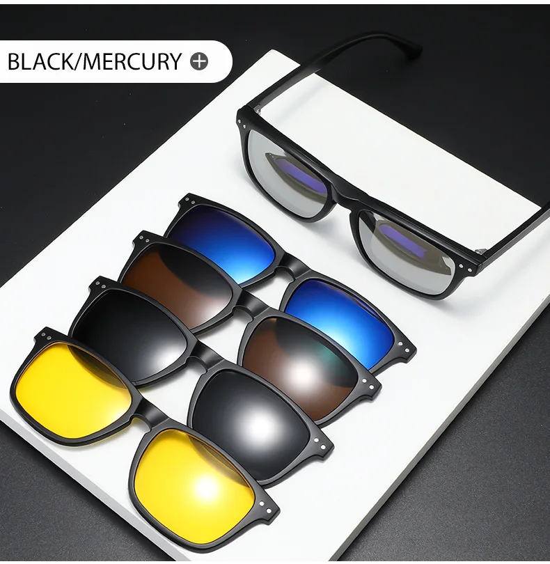 VCKA Polarisierte Magnet Myopie Sonnenbrille Frauen Clip Gläser Quadratische Optik Myopie Spektakel Männer 6 In 1 Brillen Rahmen -1,0 ~ 6,0 – Detail 8