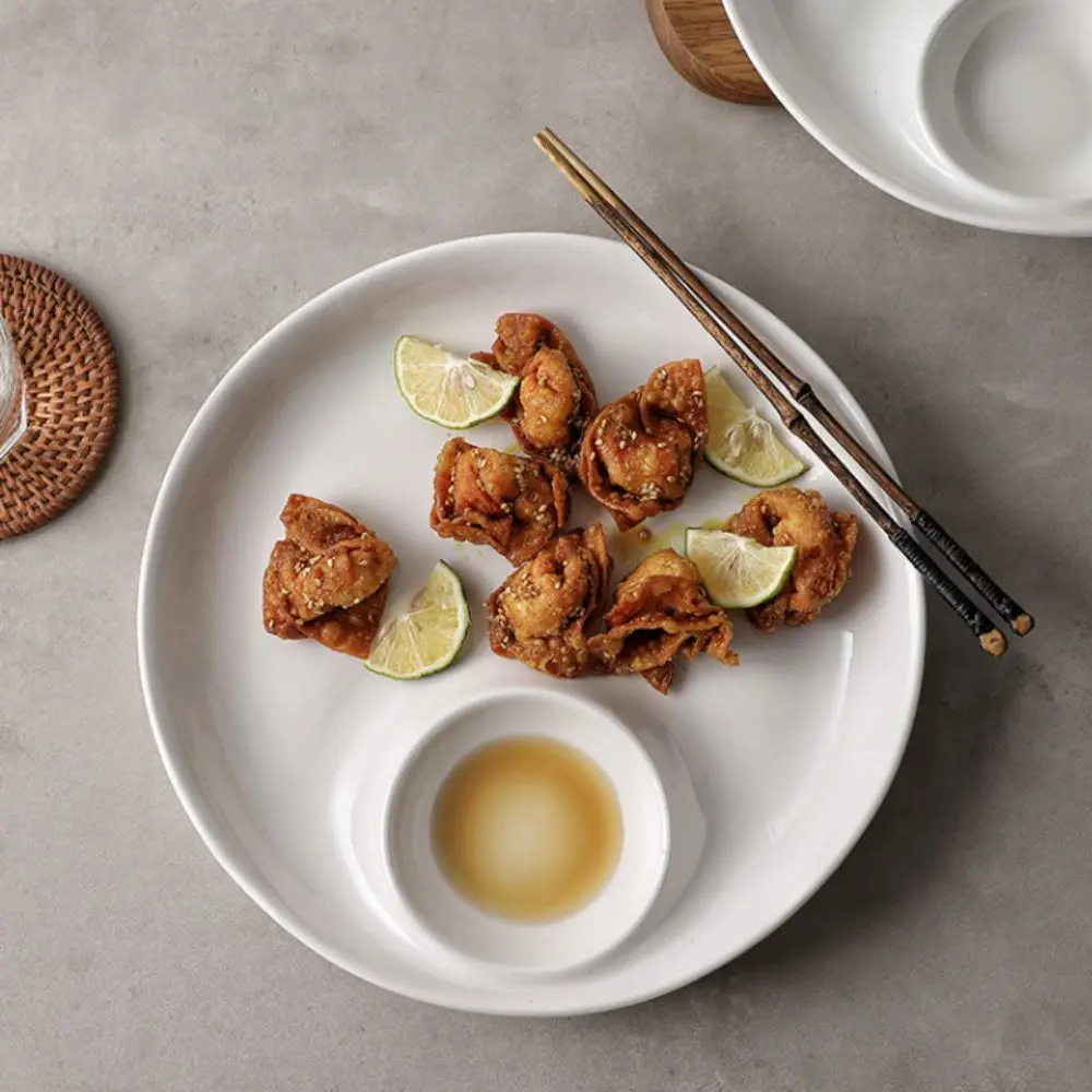 

Melamine Food Serving Tray Imitation Porcelain White Appetizer Plates Divided Drop-proof Snack Serving Platter Dumpling