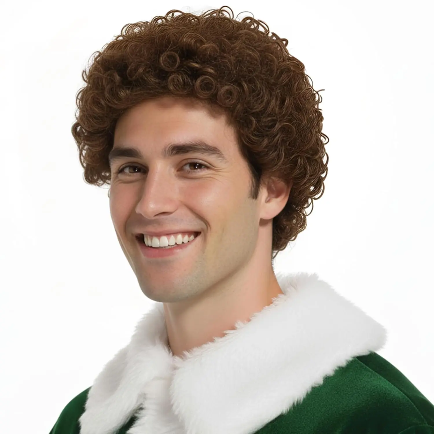 

Вьющийся парик эльфа - коричневые кудри для взрослых, косплей, стиль 70-х годов, дискотека, вечеринка/Хэллоуин/Рождество, парик из синтетического волокна