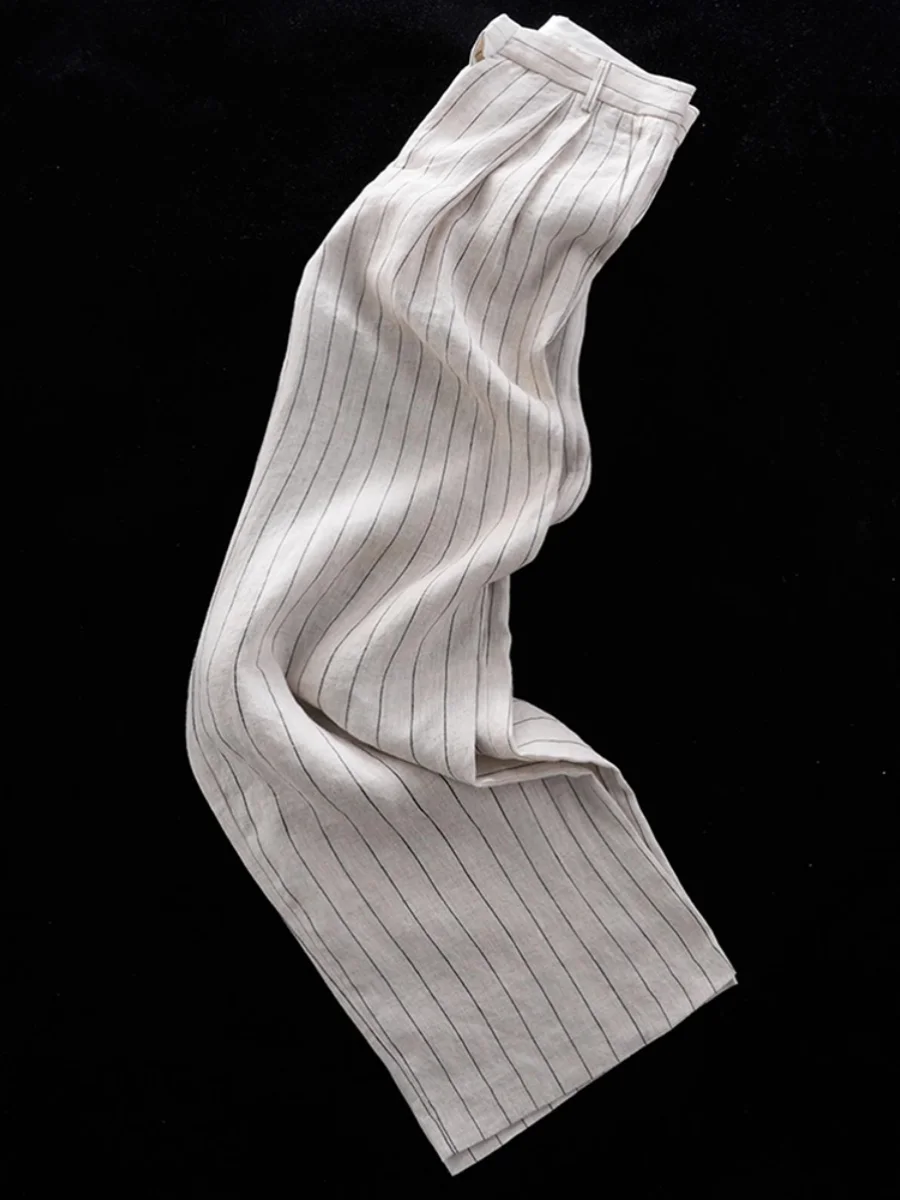 Pantaloni a gamba larga a vita alta retrò giapponesi Sle da donna estivi vestibilità ampia casual taglio dritto lino abbigliamento in nove pezzi