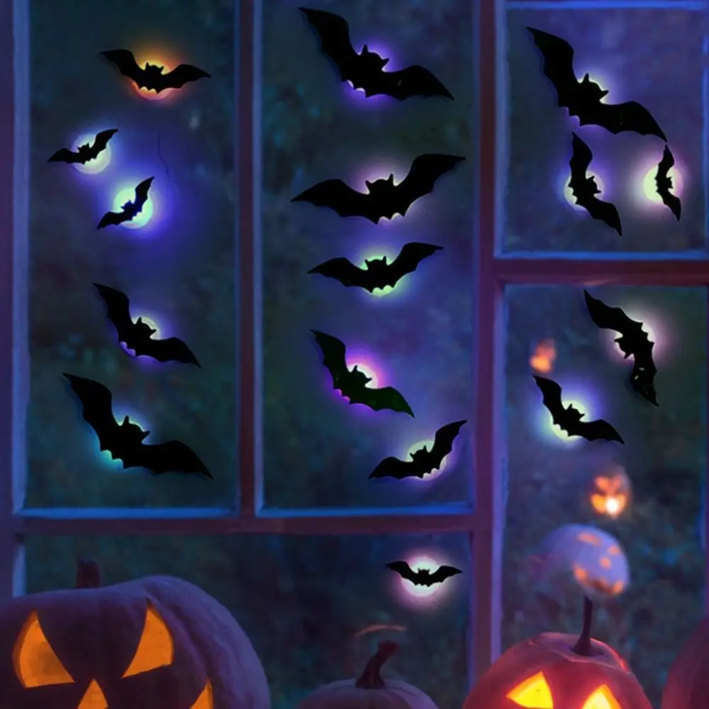 16pcs 3D Luminous Bat Wall Sticker Stereoscopic Self-Adhesive Glowing Wall Sticker Glow in Dark PET Material