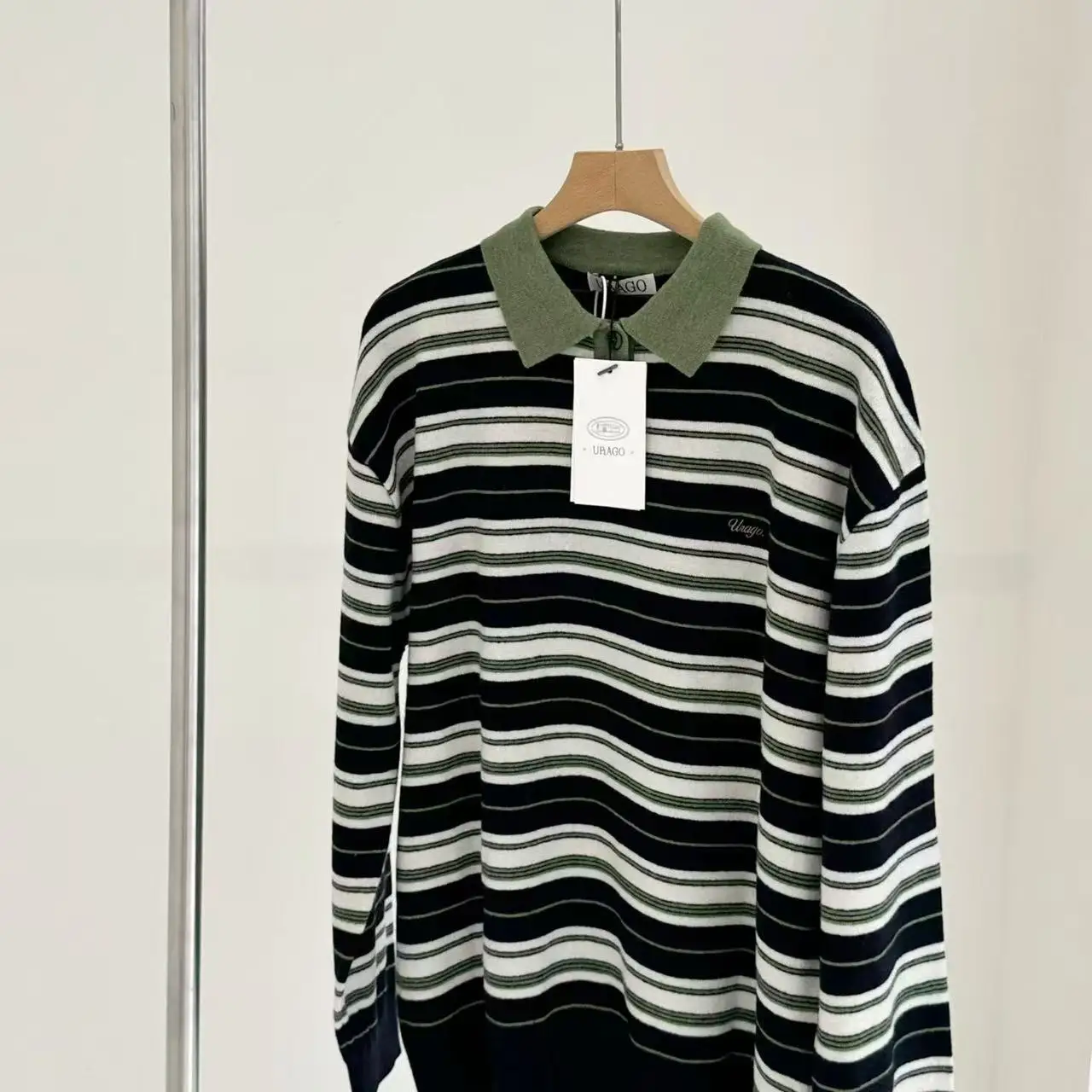 

URAGO Women's Loose Fit Wool Sweater Ne Striped Color Blo Casual Sle Long Sve Knit Top Dongda Gate Vintage