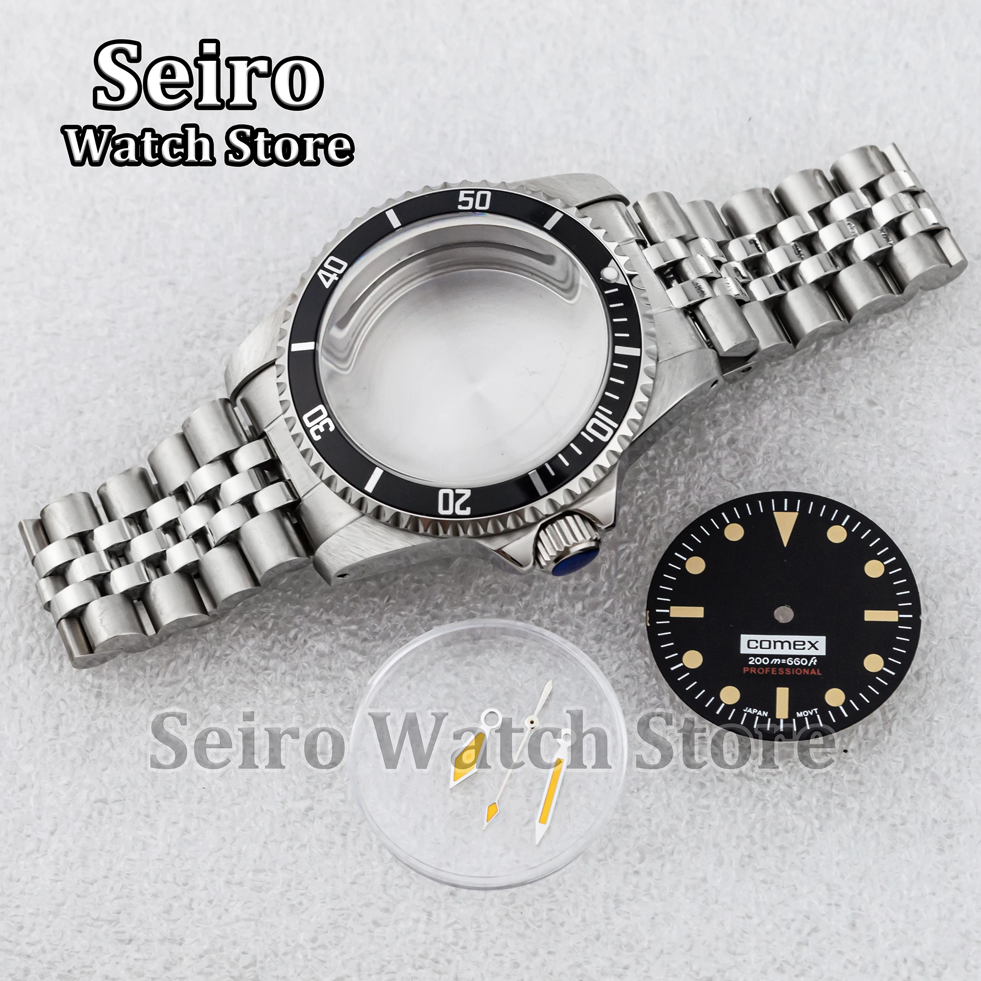 39MM Vintage Restro Watch Case Jubilee Strap Arcylic Bubble Glass Luminous NH35 Watch Hands Black Dial for SUB GMT NH36 Movement