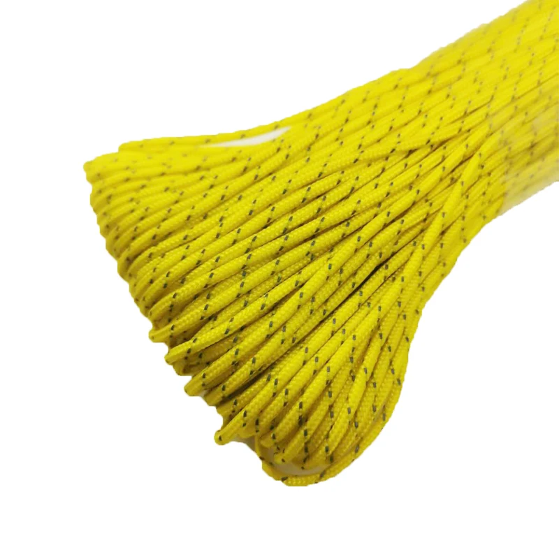 Length 10/30/50M Reflective Paracord Dia.2mm Yellow,Tactical Parachute Cord Camping,Tent,Fishing,Night Reflective Paracord Rope