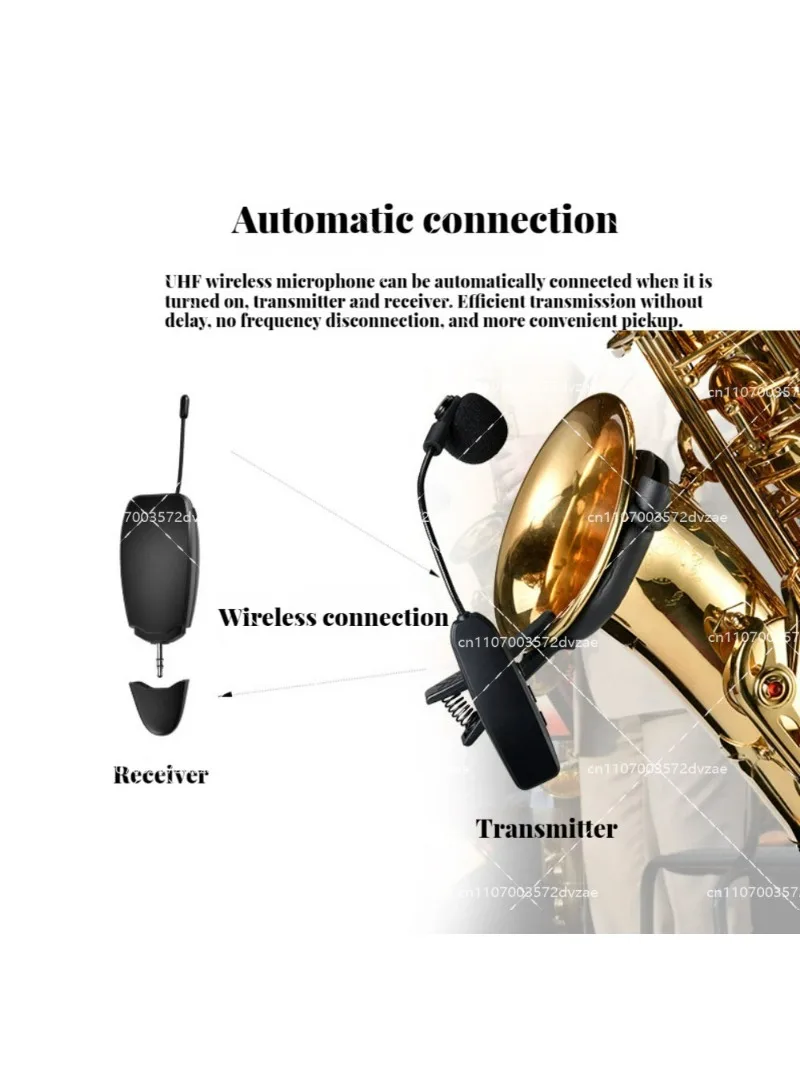 Wireless Saxophone Microphone System UHF Clip on Instrument Mic with Receiver Transmitter for Trumpet Brass
