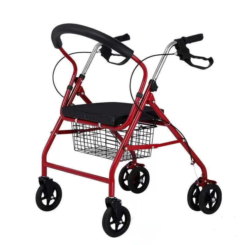 4-wheeled walker Aluminum Light weight Walking Assist Medical Nursing Rollator with Chair for The Elderly