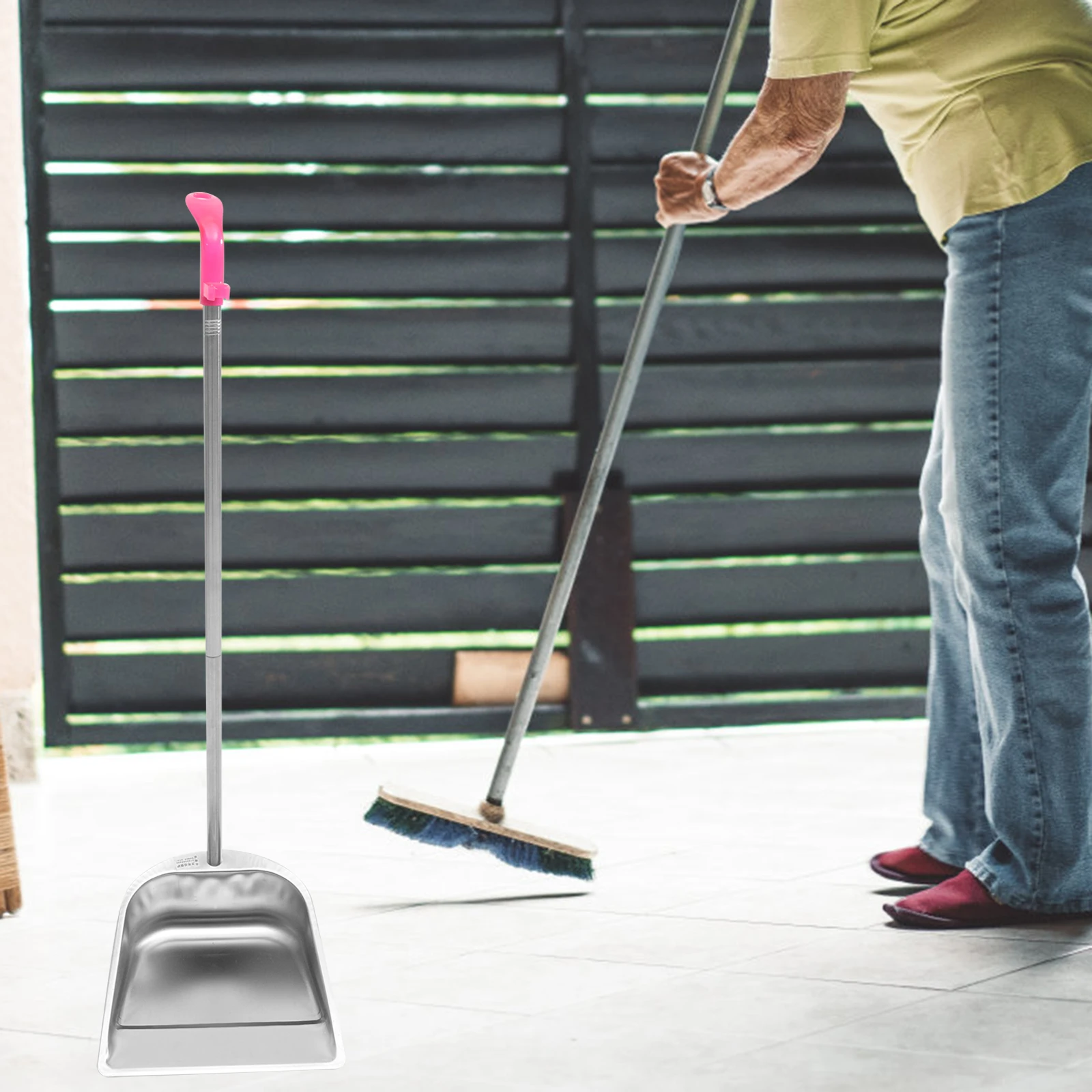 

Stainless Steel Dustpan Long Handle Large Capacity Trash Shovel Square Shape Random Color Kitchen Cleaning Supplies Home Office