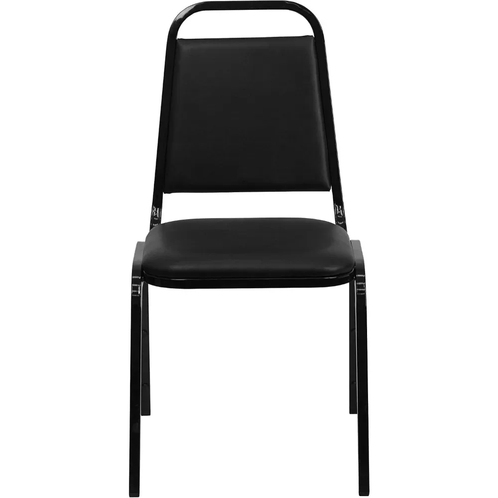 Trapezoidal Vinyl Banquet and Event Chairs, Commercial Event Chairs with Padded Seats and Backs, Set of 4, Black