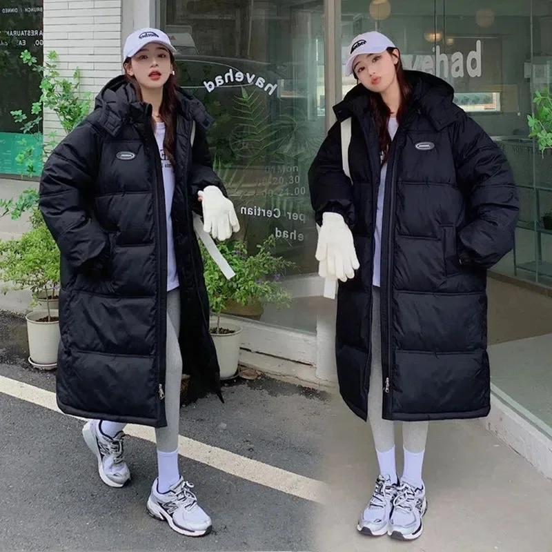 

Women Winter Blue Jacket 2025 New Mid-Length Hooded Cotton Coat Women Winter Parkas Korean Loose Warm Thicken Down Jacket